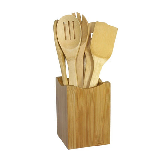 6 Pieces Bamboo Spoon Spatula Kitchen Utensil Wooden Cooking Tool Mixing Set