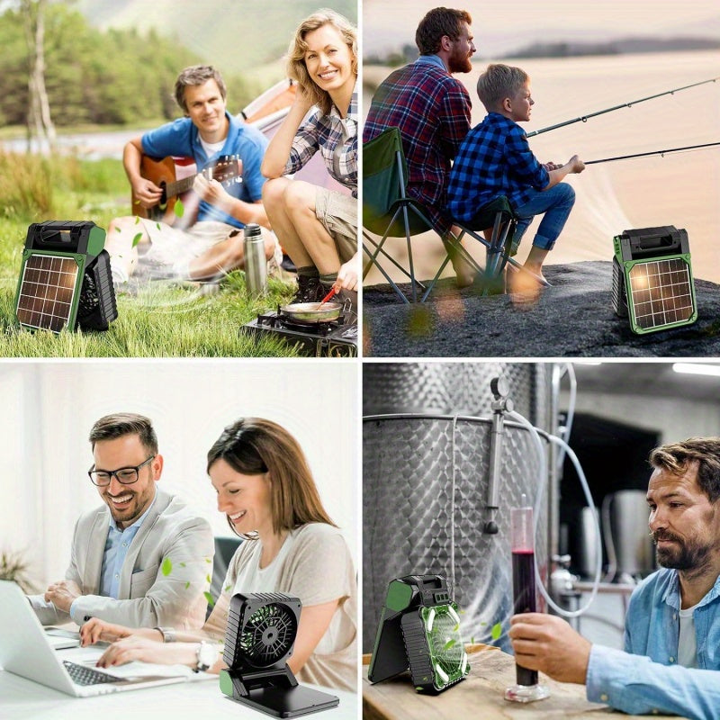 Rechargeable 10000mAh Car Solar Fan - Portable, 4-Speed, Battery Operated, LED Light, Camping Essentials for Picnic, Bedroom, Fishing