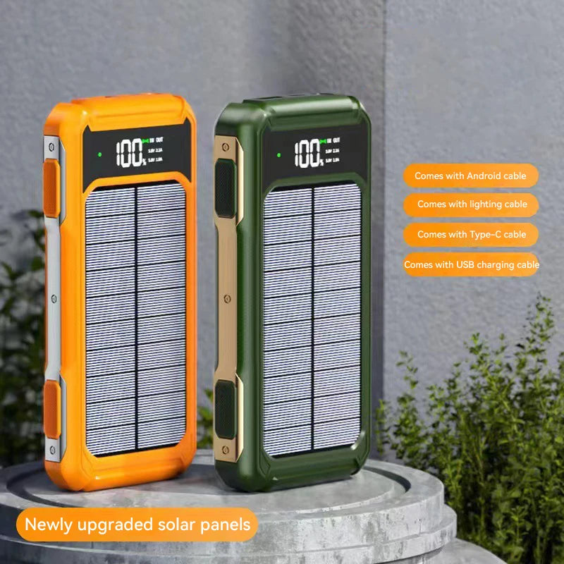 500000mAh Solar Powerbank Portable Large Capacity Charger Fast Charging With Four Cables Digital Display For Ios Android Huaiwei