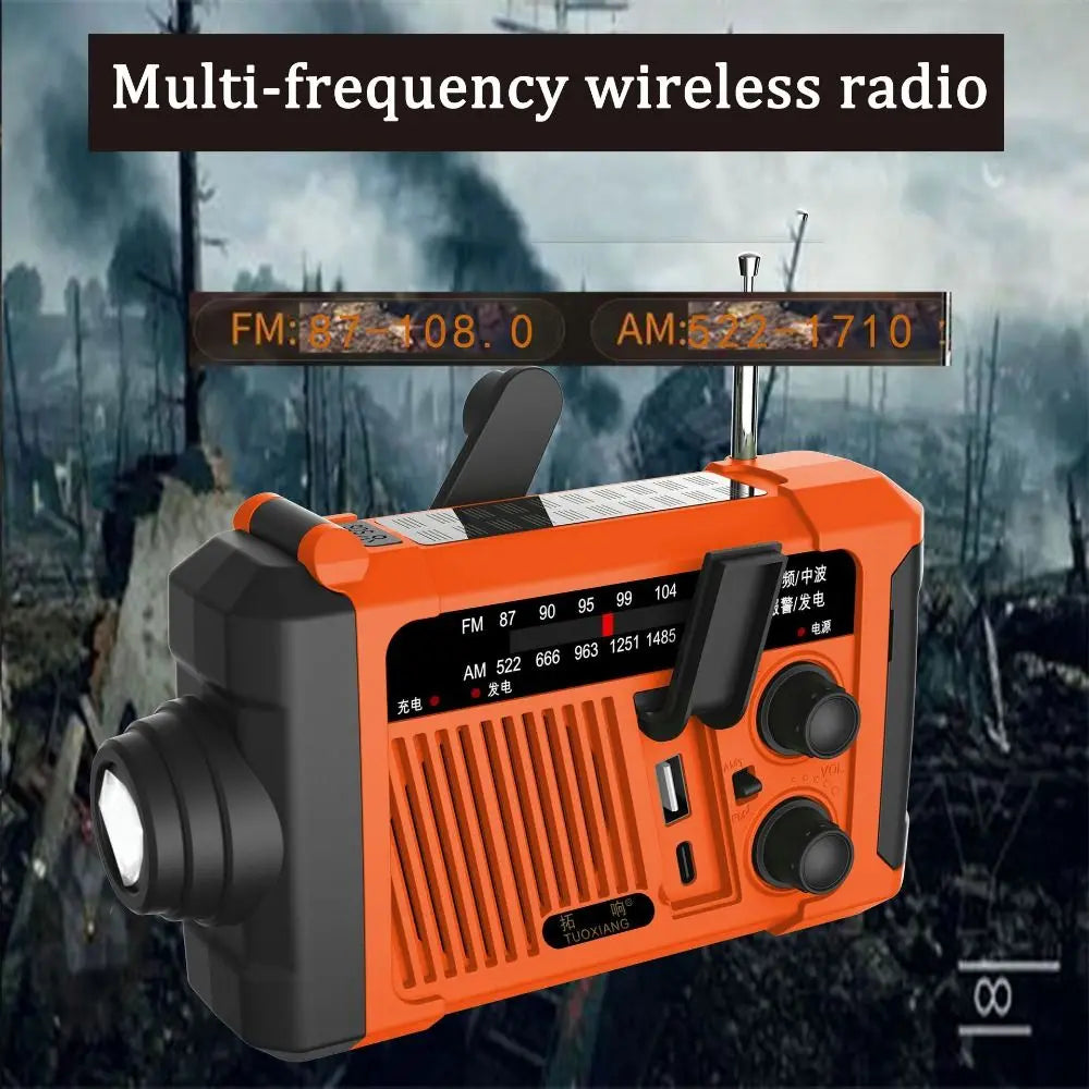 With Flashlight Solar Power Emergency Radio Reading Light Power Bank Hand Crank Radio SOS Alarm USB Charging AM/FM Radio
