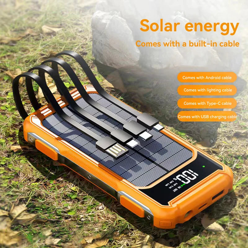 500000mAh Solar Powerbank Portable Large Capacity Charger Fast Charging With Four Cables Digital Display For Ios Android Huaiwei