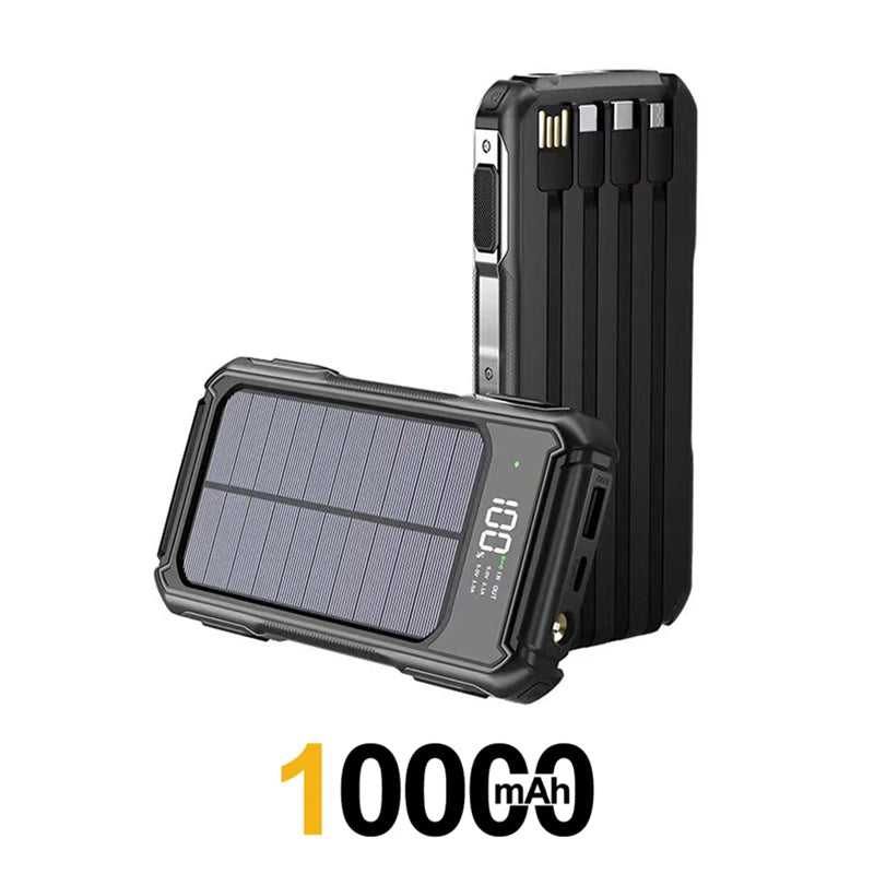 500000mAh Solar Powerbank Portable Large Capacity Charger Fast Charging With Four Cables Digital Display For Ios Android Huaiwei