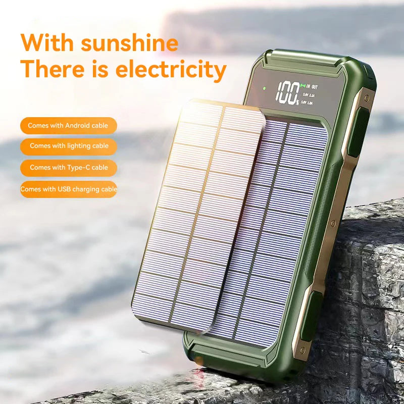 500000mAh Solar Powerbank Portable Large Capacity Charger Fast Charging With Four Cables Digital Display For Ios Android Huaiwei