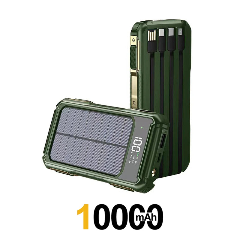 500000mAh Solar Powerbank Portable Large Capacity Charger Fast Charging With Four Cables Digital Display For Ios Android Huaiwei
