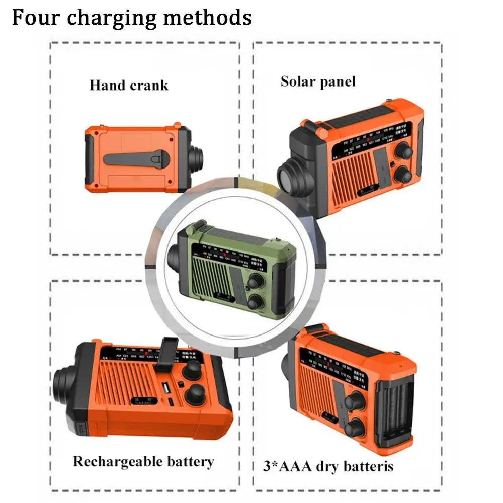 With Flashlight Solar Power Emergency Radio Reading Light Power Bank Hand Crank Radio SOS Alarm USB Charging AM/FM Radio