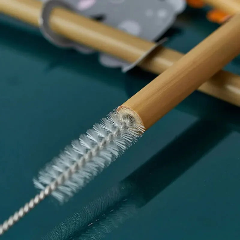 Premium Handcrafted Organic 8" Bamboo Drinking Straws. Set of 12 Biodegradable and Reusable Straws W/brush and Travel, BPA Free