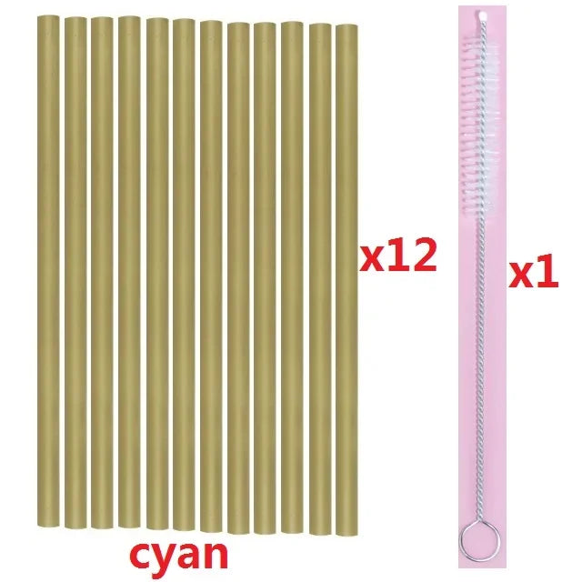 Premium Handcrafted Organic 8" Bamboo Drinking Straws. Set of 12 Biodegradable and Reusable Straws W/brush and Travel, BPA Free