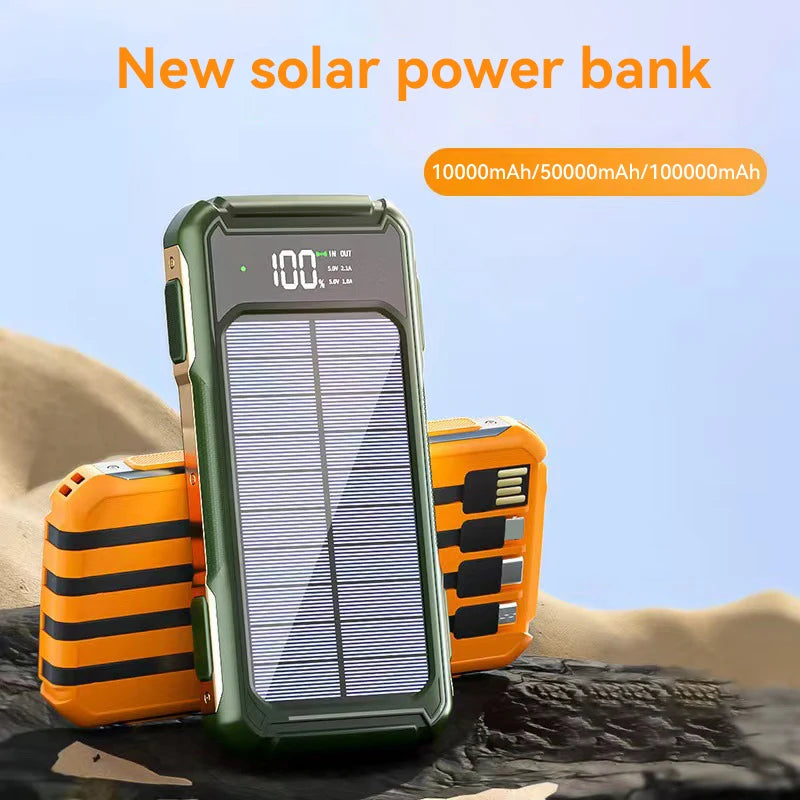 500000mAh Solar Powerbank Portable Large Capacity Charger Fast Charging With Four Cables Digital Display For Ios Android Huaiwei